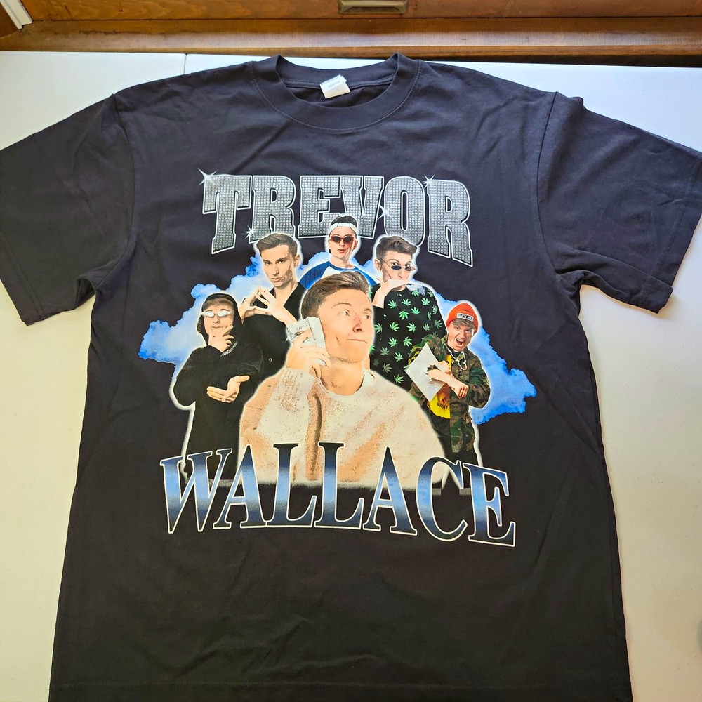 Trevor Wallace Comedy Graphic Print Black Crew Neck Cotton T-Shirt Mens M